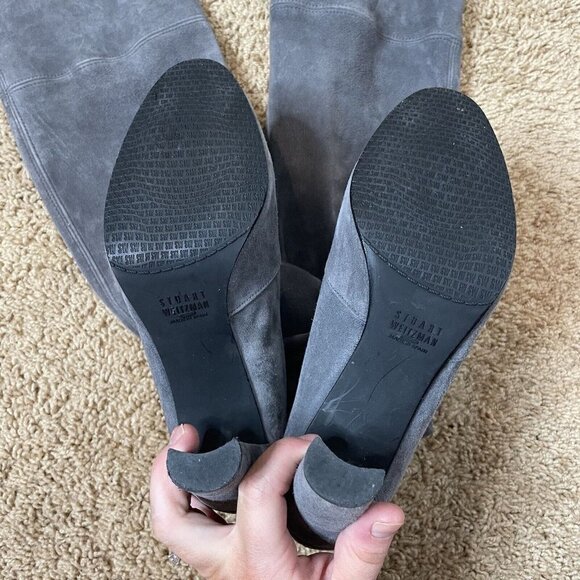 Stuart Weitzman Gray Suede Leather Highland Over The Knee Boots Size 8.5 - Picture 5 of 9